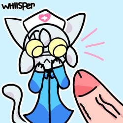 animal_hospital before_sex cat_ears cat_tail catgirl hands_on_face nurse nurse_cap nurse_clothing nurse_hat nurse_outfit nurse_uniform presenting_penis roblox roblox_game shocked tail white_cat white_hair yellow_sclera