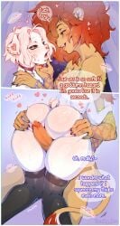 after_kiss anthro blush bodily_fluids butt choker clothing comic cross cross_necklace dialogue domestic_pig duo ear_piercing english_text facial_piercing felid femboy fishnet_clothing fishnet_topwear frenky_hw furgonomic_piercing furgonomics genital_fluids genitals hand_on_butt hi_res hiro_(frenky_hw) humanoid_genitalia humanoid_penis imminent_orgasm jewelry kiki_(applecinnamonwaffles) legwear lion lip_piercing male male/male male_(lore) mammal necklace nose_piercing nose_ring pantherine penis piercing precum predator/prey ring_piercing saliva saliva_string sex spread_butt spreading suid suine sus_(pig) sweat sweaty_butt text thigh_highs thigh_sex topwear