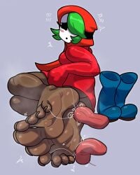 1girl 1girls 2026 barefeet barefoot blush blush_lines blushing boots clothed clothing commission commission_art commissioner_upload dark-skinned_female dark_skin feet feet_licking feet_worship foot_fetish foot_focus foot_lick foot_worship green_hair hoodie mask minus8 nintendo reathroch shy_gal sole_female soles solo solo_female toes tongue watermark