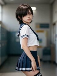 ai_generated dancing evie_(stellar_blade) female panties realistic school_uniform schoolgirl short_hair stellar_blade:_blood_rain tagme tomboy tomboyish video