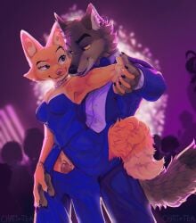 5_fingers anthro anthro_on_anthro artist_name background_character backlighting bare_shoulders biped bite biting_lip biting_own_lip bodily_fluids bottomwear bottomwear_down boyfriend/girlfriend bracelet breasts canid canine canis canon_couple chaii-tea cheek_tuft claws cleavage clothed clothed_anthro clothed_female clothed_male clothed_sex clothing collared_shirt countershade_breasts countershade_crotch countershade_face countershade_fur countershade_hands countershade_neck countershade_snout countershade_torso countershading crowd cute_fangs dancing diane_foxington dipstick_tail dreamworks dress dress_shirt duo_focus english_description erection exhibitionism eye_contact eyebrow_piercing eyebrows eyelashes facial_piercing facial_tuft fangs female female_anthro finger_claws fingers fluffy fluffy_tail fox front_view fur genital_fluids genitals group half-closed_eyes hand_holding head_tuft hi_res holding_partner humanoid_genitalia humanoid_hands humanoid_penis humanoid_vulva inner_ear_fluff interspecies interspecies_romance intimate iris jacket jewelry light lighting looking_at_another looking_at_partner male male/female male_anthro mammal markings medium_breasts monotone_bottomwear monotone_clothing monotone_dress monotone_jacket monotone_pants monotone_shirt monotone_topwear mr._wolf_(the_bad_guys) multicolored_body multicolored_fur narrowed_eyes necklace open_mouth open_smile pants pants_down partially_clothed partially_clothed_anthro partially_clothed_female penis piercing precum public public_sex pupils pussyjob raised_eyebrow self_bite sex shirt smile smiling_at_another smiling_at_each_other smiling_at_partner snout standing stealth_sex tail tail_markings teeth text the_bad_guys thigh_sex topwear tuft two_tone_body two_tone_fur undershirt vaginal_fluids vulva wolf