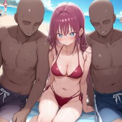 1girls ai_generated beach girl_stuck_in_the_middle happy happy_female long_hair star_girls stars_in_eyes