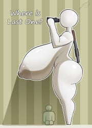 2026 absurd_res big_breasts big_butt breasts butt dialogue duo english_text female grey_nipples gun hi_res holding_object huge_breasts i3i2455_ivi394 male meccha_chameleon nipples nude ranged_weapon self_upload shotgun size_difference standing telescope text white_body