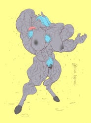 abs biceps blue_hair breasts female hair horse muscles muscular muscular_arms muscular_female muscular_legs muscular_thighs pecs