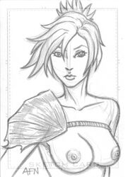 1girls black_and_white breasts league_of_legends riot_games riven rockstar_concepts sketch topless