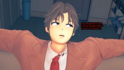 1boy 1girl 3d 3d_model 3d_render childhood_friend comic_page dialogue female koikatsu light-skinned_female light_skin love lovers male peterson_walker school_girl spidey-dude story text wholesome yandere