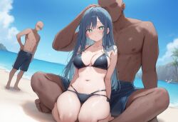 1girls ai_generated beach happy happy_female long_hair star_girls stars_in_eyes