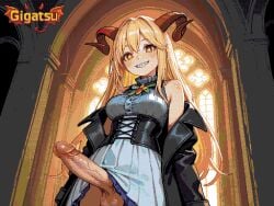 2d 2d_(artwork) ai_assisted ai_edit ai_generated animated animation aseprite_(artwork) big_penis blonde_hair demon demon_girl demon_horns erection futa_only futanari gif gigatsu limited_palette looking_at_viewer pixel_animation pixel_art retro retro_artstyle seductive twitching