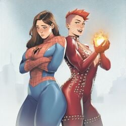 2girls ai_generated big_ass big_breasts big_thighs breasts curvaceous curvy curvy_figure digital_media_(artwork) female hips hourglass_figure huge_ass huge_breasts huge_thighs large_ass large_breasts large_thighs legs light-skinned_female light_skin marvel marvel_comics marvel_girl mutant mutant_(marvel) peter_parker petra_parker phoenix_(x-men) phophopho rachel_summers rule_63 slim_waist spider-girl spider-man spider-man_(series) telepath thick thick_hips thick_legs thick_thighs thighs voluptuous waist wide_hips wide_thighs x-men yuri