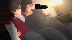 3d 3d_model arm_wrapped_around_body big_ass big_breasts breasts brunette brunette_female brunette_hair couple couple_(romantic) dialogue happy husband husband_and_wife image_set koikatsu nanami_yamato newlyweds non-canon original original_characters peterson_walker plump pregnant pregnant_female pregnant_with_multiples pregnant_with_twins ready_to_pop rubbing_belly seductive seductive_look seductive_smile sitting smiling spidey-dude sultry_eyes tachumi text thick_ass thick_thighs thighs wedding wedding_ring wholesome wholesome_couple wife yandere