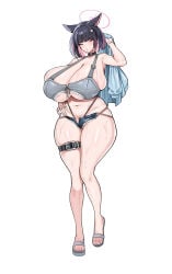 after-school_sweets_club_(blue_archive) belt bikini blue_archive curvy full_body gigantic_breasts hyper_breasts kazusa_(blue_archive) sandals swimsuit thick_thighs thigh_strap toes trinity_general_school_student voluptuous wide_hips