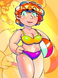 areld_lmao bea_(brawl_stars) beach beautiful brawl_stars chubby female female_only no_porn purple_swimsuit redhead summer swimsuit women women_only yellow_swimsuit