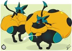 2026 3_fingers 3_toes 4_ears anthro areola avali avian big_breasts big_butt black_arms black_body black_breasts black_butt black_claws black_ears black_face black_feathers black_fingers black_hands black_inner_ear black_legs black_sclera black_tail black_toes blue_body blue_ears blue_eyes blue_feathers blue_hair blue_tail_tip bodily_fluids border breast_expansion breasts butt butt_expansion butt_from_the_front claws clothed clothed_anthro clothed_gynomorph clothing cum cum_in_clothing cum_through_clothing dipstick_tail ejaculation expansion feather_hair feathers feet fingers genital_expansion genital_fluids grabbing_own_butt green_background green_body green_feathers gynomorph gynomorph_anthro hair herm_(lore) hi_res huge_breasts huge_butt huge_hips huge_thighs hyper hyper_butt hyper_hips hyper_thighs ineffective_clothing intersex intersex_anthro markings multi_ear nipple_outline nipples nipples_visible_through_clothing non-mammal_areolas non-mammal_breasts non-mammal_nipples open_mouth pattern_background penis_expansion pseudo_hair purple_mouth purple_tongue ralena/ralaku simple_background skinsuit solo squealydealy standing stretched stretched_clothing tail tail_markings thick_thighs tight_clothing toe_claws toes tongue torn_clothing wet wet_clothing white_border wide_hips wingless_avian yellow_clothing yellow_skinsuit