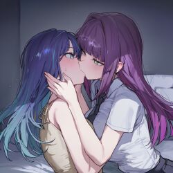 2girls ai_generated happy happy_female lesbian long_hair star_girls stars_in_eyes yuri