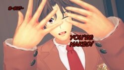1boy 1girl 3d 3d_model 3d_render childhood_friend comic_page covering_eyes dialogue embarrassed female koikatsu light-skinned_female light_skin love lovers male peterson_walker school_girl spidey-dude story text wholesome yandere
