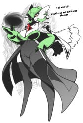 2026 3_toes absurd_res black_clothing breasts chest_spike clothing ear_piercing ear_ring feet female female_humanoid gardevoir generation_3_pokemon genitals green_body green_hair hair hair_over_eye hand_on_hip hi_res humanoid markings mole_(marking) mole_on_breast mole_on_cheek mole_on_thigh nintendo not_furry orange_eyes piercing pokemon pokemon_(species) ring_piercing solo spikes spikes_(anatomy) standing text thick_thighs toes translucent translucent_clothing vulva white_body white_clothing wide_hips zzvinniezz