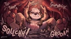 anthro anthro_prey bodily_fluids digestion digestion_noises female fully_inside genitals hi_res inside_stomach lying mammal mustelid on_back otter plump_labia rumbling_stomach solo st4rs6 stomach_acid unseen_pred vore vulva wide_eyed