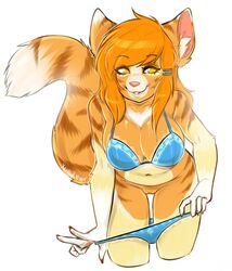 anthro bra clothed clothing feline female fur furry mammal panties pussy skimpy solo underwear undressing xenthyl