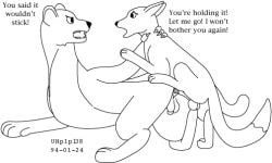 1994 anal anal_penetration angry animal_genitalia animal_penis anus balls black_and_white canid canine canine_genitalia canine_penis cougar dated dialogue duo english_text erection felid feline feral feral_on_feral feral_penetrated feral_penetrating feral_penetrating_feral fox fur genitals interspecies knot knot_root knotted_penis knotting larger_penetrated larger_sub line_art male male/male male_penetrated male_penetrating male_penetrating_male mammal monochrome nude_male open_mouth penetration penile penile_penetration penis scared sex sharp_teeth sheath simple_background size_difference submissive teeth text throat_grab unwanted_knotting urbanhermit white_background