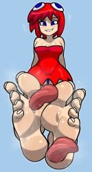 1girl 1girls 2026 barefeet barefoot blinky_(pac-man) blue_eyes blue_underwear clothed clothing commission commission_art commissioner_upload feet feet_licking feet_worship foot_fetish foot_focus foot_lick foot_worship ghost ghost_girl minus8 pac-man_(series) reathroch red_dress red_hair smile smiling sole_female soles solo solo_female toes tongue underwear watermark