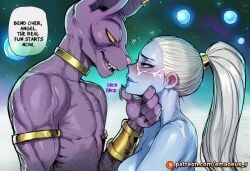 1boy 1girl ai_generated alien alien_humanoid animal_ears armlet beerus blue_skin blush bodily_fluids breasts colored_skin cum cum_on_face dialogue domestic_cat dragon_ball dragon_ball_super duo earth english_text facial felid felis female furry_male hair hairless hairless_cat hand_on_another's_chin heart hetero jewelry large_breasts long_hair looking_at_another male muscular nude piercing planet ponytail purple_skin space speech_bubble sphynx_(cat) teeth text vados white_hair yellow_eyes