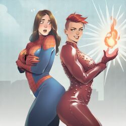 2girls ai_generated big_ass big_breasts big_thighs breasts curvaceous curvy curvy_figure digital_media_(artwork) female hips hourglass_figure huge_ass huge_breasts huge_thighs large_ass large_breasts large_thighs legs light-skinned_female light_skin marvel marvel_comics marvel_girl mutant mutant_(marvel) peter_parker petra_parker phoenix_(x-men) phophopho rachel_summers rule_63 slim_waist spider-girl spider-man spider-man_(series) telepath thick thick_hips thick_legs thick_thighs thighs voluptuous waist wide_hips wide_thighs x-men yuri