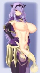 2d after_orgasm camilla_(fire_emblem) condom_balloon cum futa_mommy futa_only futanari huge_balls huge_breasts huge_cock looking_at_viewer mommy necrosmos solo sweat used_condom