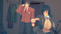 1boy 1girl 3d 3d_model 3d_render childhood_friend comic_page dialogue female koikatsu light-skinned_female light_skin love lovers male peterson_walker school_girl spidey-dude story text wholesome yandere
