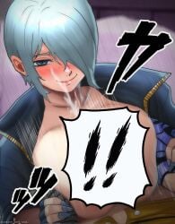 1girls angel_(kof) big_breasts blue_eyes breasts cum cum_on_face grabbing_breasts huge_breasts king_of_fighters light_skin light_skinned_female paizuri pov raydash30 short_hair titjob white_hair