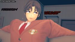 1boy 1girl 3d 3d_model 3d_render childhood_friend comic_page dialogue female koikatsu light-skinned_female light_skin love lovers male peterson_walker school_girl spidey-dude story text wholesome yandere