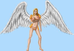 angel armor blonde bra female kayle league_of_legends lingerie mesh_bikini tagme unconvincing_armor white_wings wings