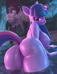 3d_(artwork) anthro anus bedroom_eyes big_breasts breasts butt cutie_mark digital_media_(artwork) equid equine female friendship_is_magic genitals hair hasbro hi_res horn loaf3d looking_at_viewer looking_back mammal multicolored_hair my_little_pony mythological_creature mythological_equine mythology narrowed_eyes nude purple_body purple_hair seductive smile smiling_at_viewer solo swimming_pool twilight_sparkle_(mlp) unicorn wet
