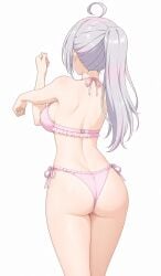 alisa_mikhailovna_kujou audirenze back_view bikini cute_face large_breasts large_hips pink_bikini ponytail roshidere tokidoki_bosotto_russian_de_dereru_tonari_no_alya-san white_hair