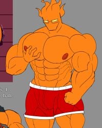 bara bulge bulge_through_clothing faceless faceless_male gay glasses grillby gym gym_bottomwear male_only muscular muscular_male pec_grab pecs submissive_male undertale_(series) yaoi