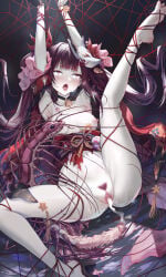 after_sex after_vaginal arms_up boobs bound breasts centipede cock dick female_pubic_hair genitals honkai:_star_rail insects mymdsj nipples no_bra no_panties open_mouth penis pubic_hair qisu restrained semen sparkle_(honkai:_star_rail) thick_thighs thighs tits