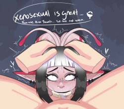 antennae antennae_(anatomy) blowjob digitalhtoy eyes_rolling_back female head_grab held_down junjira_(species) male sa'asha_(sundered) tagme