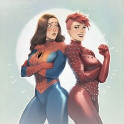 2girls ai_generated big_ass big_breasts big_thighs breasts curvaceous curvy curvy_figure digital_media_(artwork) female hips hourglass_figure huge_ass huge_breasts huge_thighs large_ass large_breasts large_thighs legs light-skinned_female light_skin marvel marvel_comics marvel_girl mutant mutant_(marvel) peter_parker petra_parker phoenix_(x-men) phophopho rachel_summers rule_63 slim_waist spider-girl spider-man spider-man_(series) telepath thick thick_hips thick_legs thick_thighs thighs voluptuous waist wide_hips wide_thighs x-men yuri