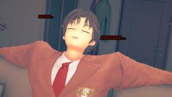 1boy 1girl 3d 3d_model 3d_render childhood_friend comic_page dialogue female koikatsu light-skinned_female light_skin love lovers male peterson_walker school_girl spidey-dude story text wholesome yandere