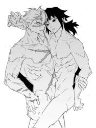 confused_look gay_male kimetsu_no_yaiba male/male muscular_male naked_male sanegiyuu sanemi_shinazugawa tomioka_giyuu