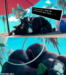 1boy 1girls 3d beach deltarune lightshow penis tagme tasque_manager_(deltarune) thigh_sex