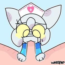 1boy1girl 1girl1boy animal_hospital blonde_female blowjob blue_background cat_ears catgirl clothed nurse nurse_cap nurse_clothing nurse_outfit nurse_uniform roblox roblox_game staring_at_penis white_body white_fur white_hair yellow_sclera