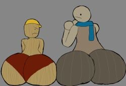 2boys ass ass_cheeks ass_expansion bald big_ass big_booty big_butt black_eyes booty booty_cheeks brown_skin butt butt_cheeks butt_expansion fat_ass fat_butt grey_background grey_skin hat huge_ass huge_butt looking_at_viewer looking_back looking_back_at_viewer male male_only mannequin mannequin_mark_(regretevator) regretevator roblox robloxian rom4ncevisualnovel sitting thick_ass thick_butt underwear wallter_(regretevator)