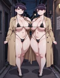 ai_generated alley inminent_rape komi-san_wa_komyushou_desu komi_shouko komi_shuuko micro_bikini mother_and_daughter night voluptuous_female