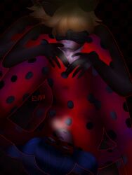 adrien_agreste blonde_hair blue_hair cat_ears cat_noir esinaxxx female ladybug_(character) licking_pussy male male/female marinette_dupain-cheng miraculous_ladybug spread_legs