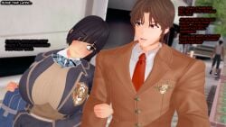 1boy 1girl 3d 3d_model 3d_render childhood_friend comic_page dialogue female koikatsu light-skinned_female light_skin love lovers male peterson_walker school_girl spidey-dude story text wholesome yandere