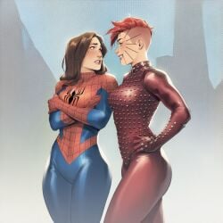 2girls ai_generated big_ass big_breasts big_thighs breasts curvaceous curvy curvy_figure digital_media_(artwork) female hips hourglass_figure huge_ass huge_breasts huge_thighs large_ass large_breasts large_thighs legs light-skinned_female light_skin marvel marvel_comics marvel_girl mutant mutant_(marvel) peter_parker petra_parker phoenix_(x-men) phophopho rachel_summers rule_63 slim_waist spider-girl spider-man spider-man_(series) telepath thick thick_hips thick_legs thick_thighs thighs voluptuous waist wide_hips wide_thighs x-men yuri