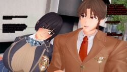 1boy 1girl 3d 3d_model 3d_render childhood_friend comic_page dialogue female koikatsu light-skinned_female light_skin love lovers male peterson_walker school_girl spidey-dude story text wholesome yandere
