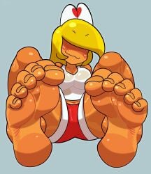 1girl 1girls 2026 barefeet barefoot blonde blonde-haired_female blonde_female blonde_hair blonde_hair_female blush blush_lines blushing clothed clothing commission commission_art commissioner_upload feet foot_fetish foot_focus koopa koopa_girl koopa_troopa minus8 nintendo noko_(minus8) reathroch shorts sole_female soles solo solo_female tan_body tan_skin tank_top toes watermark