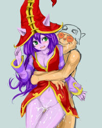 animal_ears blush breasts cum cum_in_pussy green_eyes hat league_of_legends lulu_the_fae_sorceress purple_hair purple_skin riot_games scofa sex teemo yordle