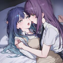 2girls ai_generated happy happy_female lesbian long_hair star_girls stars_in_eyes yuri